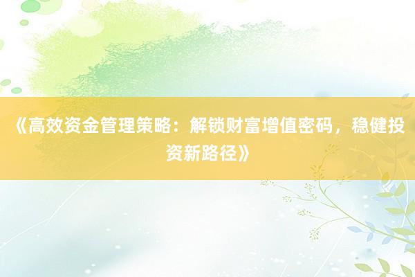 《高效资金管理策略：解锁财富增值密码，稳健投资新路径》