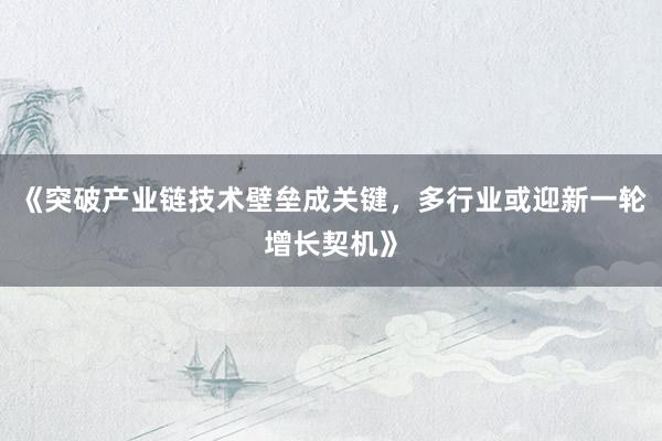 《突破产业链技术壁垒成关键，多行业或迎新一轮增长契机》