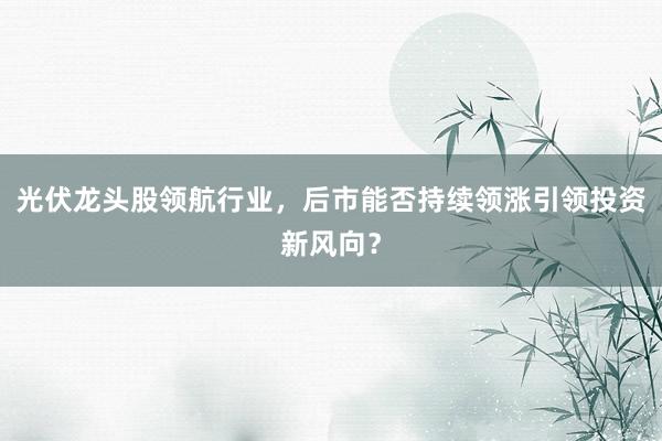 光伏龙头股领航行业，后市能否持续领涨引领投资新风向？