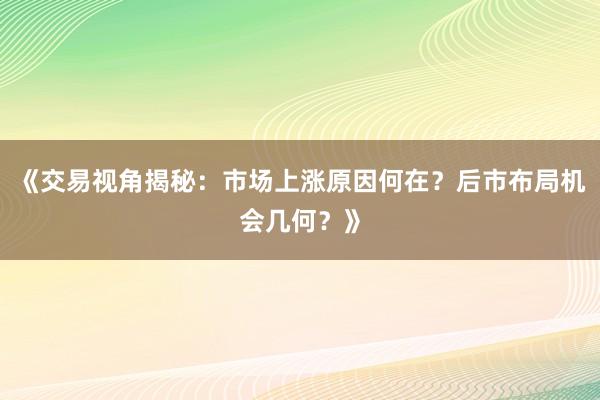 《交易视角揭秘：市场上涨原因何在？后市布局机会几何？》