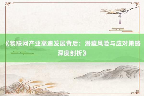 《物联网产业高速发展背后：潜藏风险与应对策略深度剖析》