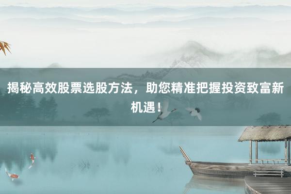 揭秘高效股票选股方法，助您精准把握投资致富新机遇！