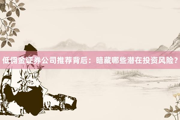低佣金证券公司推荐背后：暗藏哪些潜在投资风险？