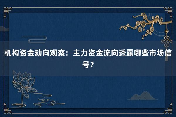 机构资金动向观察：主力资金流向透露哪些市场信号？