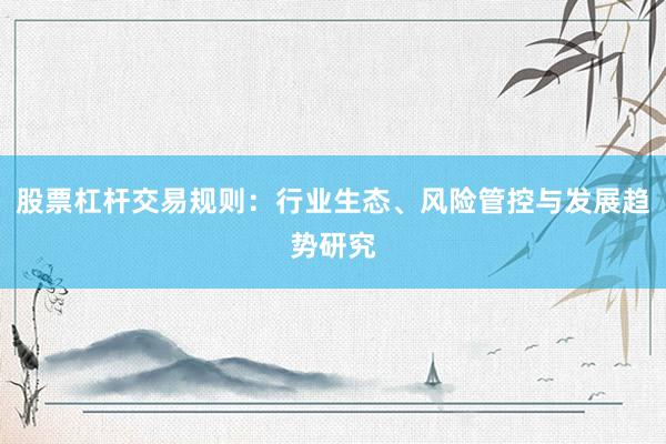 股票杠杆交易规则：行业生态、风险管控与发展趋势研究