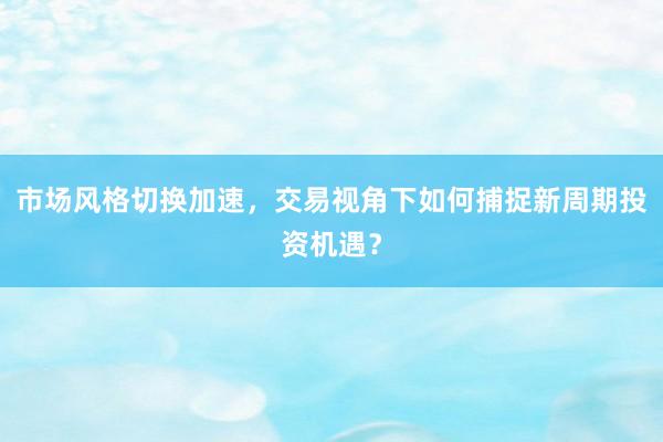市场风格切换加速，交易视角下如何捕捉新周期投资机遇？
