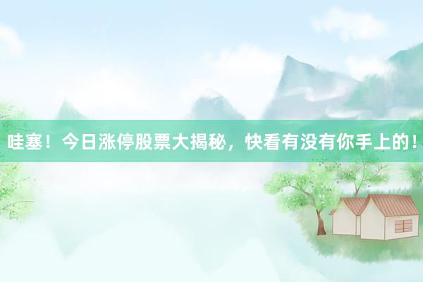 哇塞！今日涨停股票大揭秘，快看有没有你手上的！