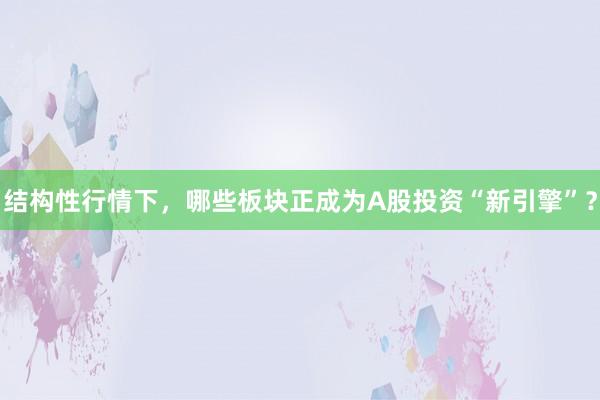 结构性行情下，哪些板块正成为A股投资“新引擎”？
