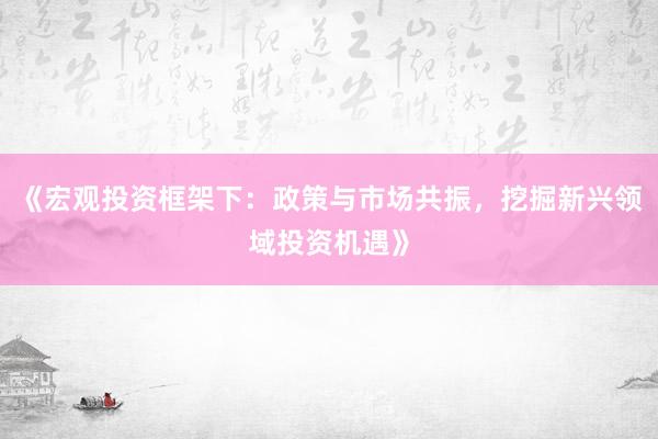 《宏观投资框架下：政策与市场共振，挖掘新兴领域投资机遇》