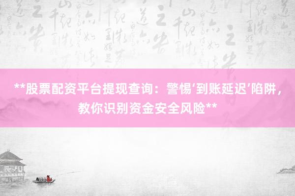 **股票配资平台提现查询：警惕‘到账延迟’陷阱，教你识别资金安全风险**