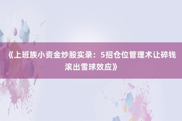 《上班族小资金炒股实录：5招仓位管理术让碎钱滚出雪球效应》